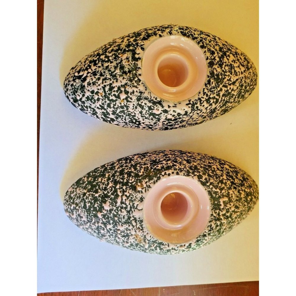 Kenwood Shawnee Pink Black Confetti Splash Candle Holders Set 2 Pottery 2113 vtg
